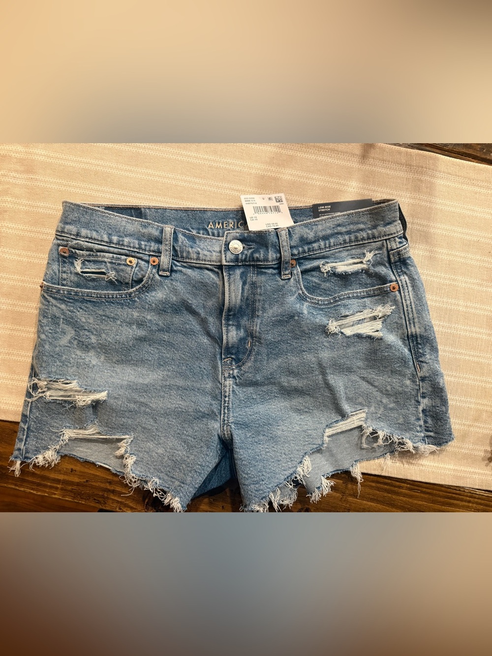 American Eagle Outfitters Medium Blue Distressed Ex-Boyfriend Jean Shorts